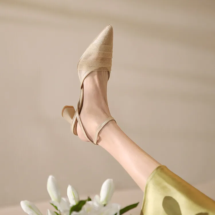 2023 Spring/Summer Fairy-Style Mesh Closed-Toe Sandals with Pointed Toe and Straps, Perfect for Pairing with Skirts and Heels (4-10o)
