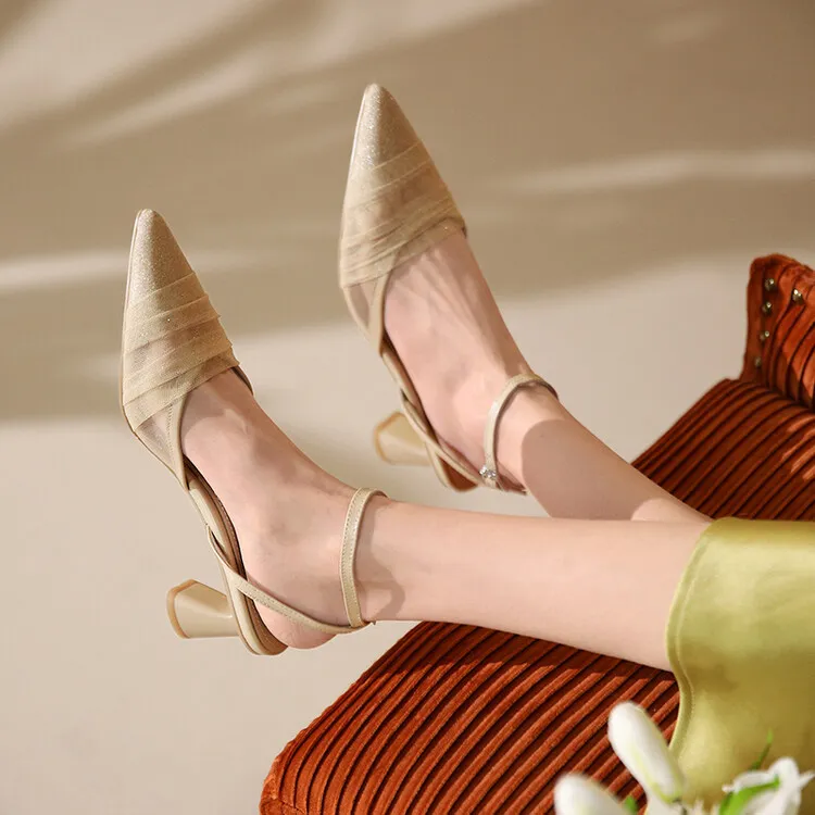 2023 Spring/Summer Fairy-Style Mesh Closed-Toe Sandals with Pointed Toe and Straps, Perfect for Pairing with Skirts and Heels (4-10o)