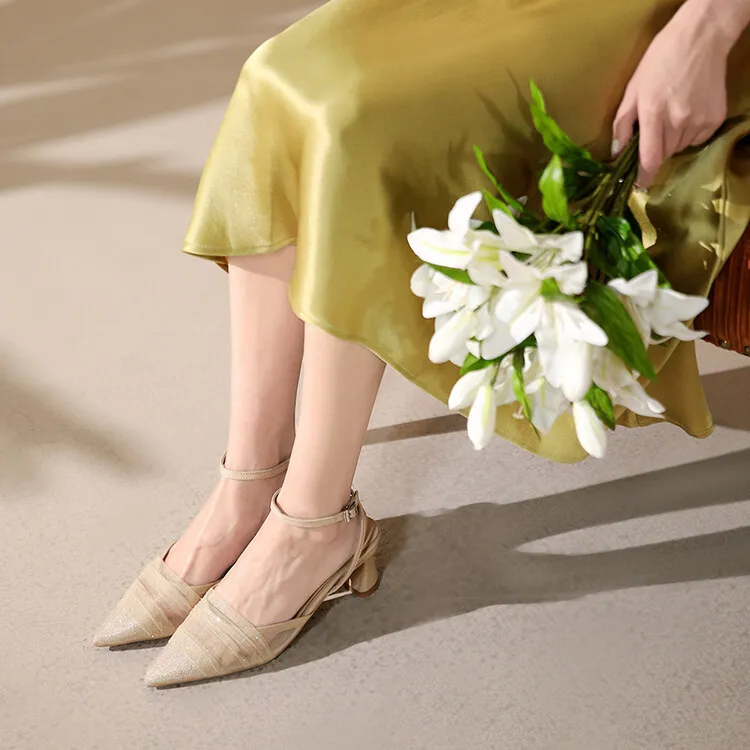 2023 Spring/Summer Fairy-Style Mesh Closed-Toe Sandals with Pointed Toe and Straps, Perfect for Pairing with Skirts and Heels (4-10o)