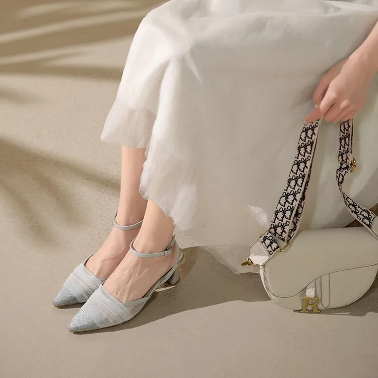2023 Spring/Summer Fairy-Style Mesh Closed-Toe Sandals with Pointed Toe and Straps, Perfect for Pairing with Skirts and Heels (4-10o)