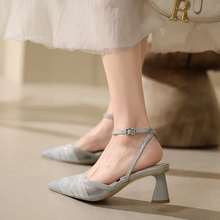 2023 Spring/Summer Fairy-Style Mesh Closed-Toe Sandals with Pointed Toe and Straps, Perfect for Pairing with Skirts and Heels (4-10o)