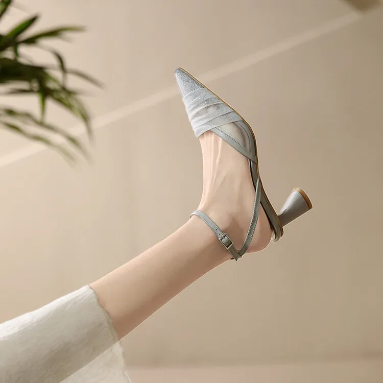 2023 Spring/Summer Fairy-Style Mesh Closed-Toe Sandals with Pointed Toe and Straps, Perfect for Pairing with Skirts and Heels (4-10o)