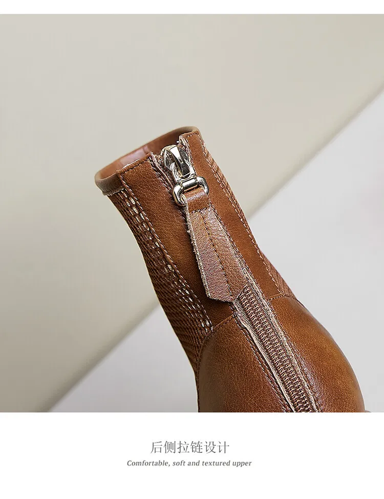 Thin mesh Martin boots, women's leather chunky heel hollowed-out short boots, fashionable spring and summer thick-soled sandals, 4-10c