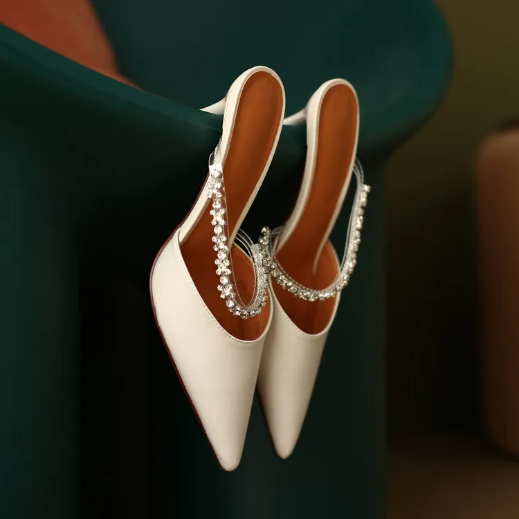 2023 Spring/Summer Pointed-Toe Rhinestone Closed-Toe Sandals, Elegant High Heels, French Chic Women's Shoes 4-13f