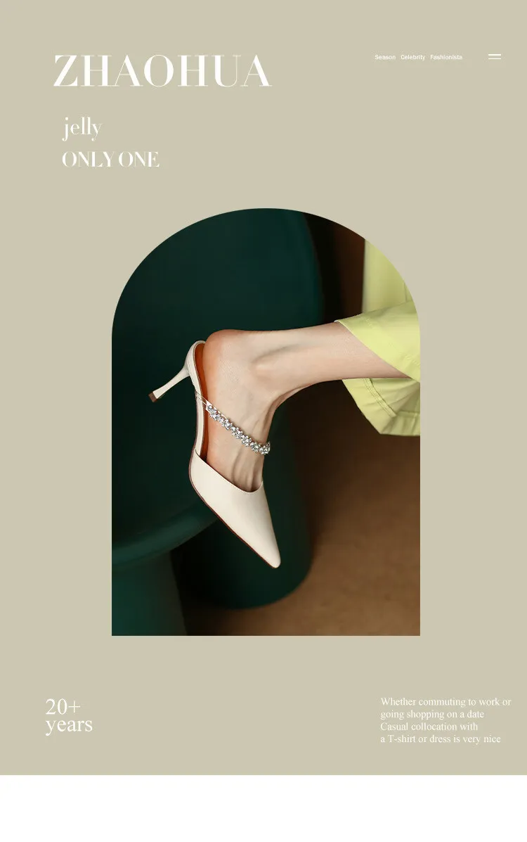 2023 Spring/Summer Pointed-Toe Rhinestone Closed-Toe Sandals, Elegant High Heels, French Chic Women's Shoes 4-13f