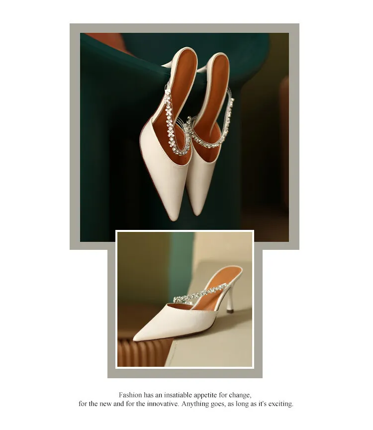 2023 Spring/Summer Pointed-Toe Rhinestone Closed-Toe Sandals, Elegant High Heels, French Chic Women's Shoes 4-13f
