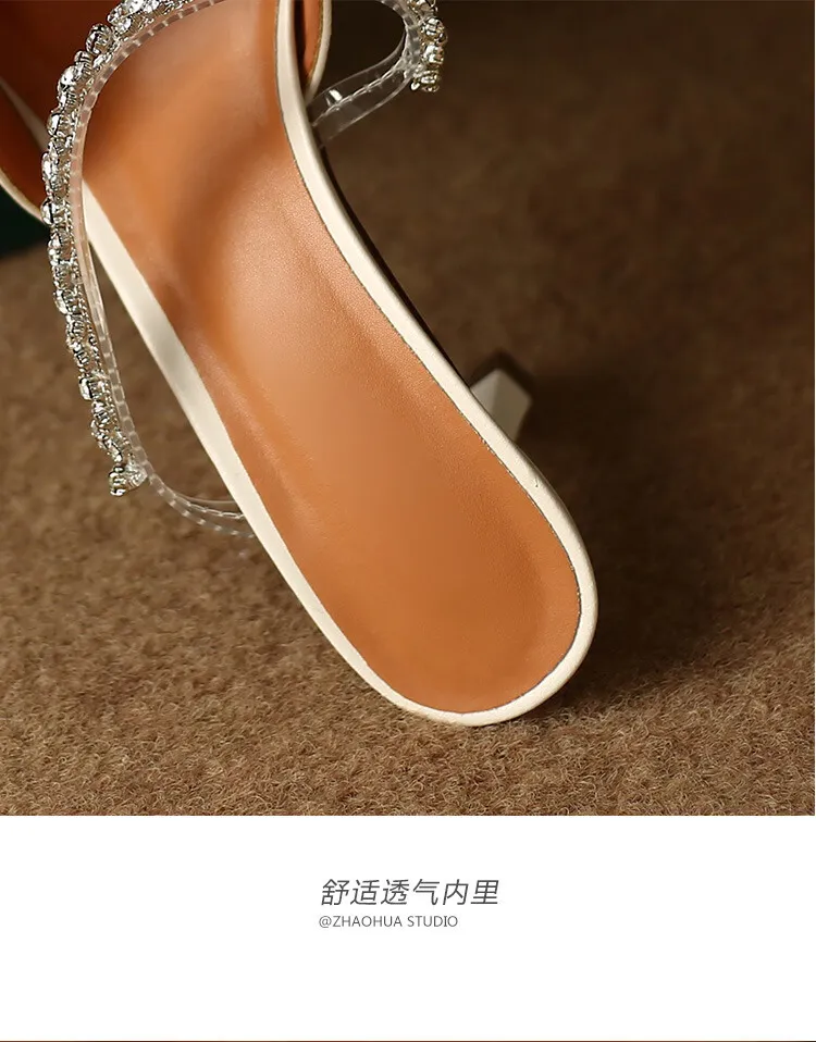 2023 Spring/Summer Pointed-Toe Rhinestone Closed-Toe Sandals, Elegant High Heels, French Chic Women's Shoes 4-13f