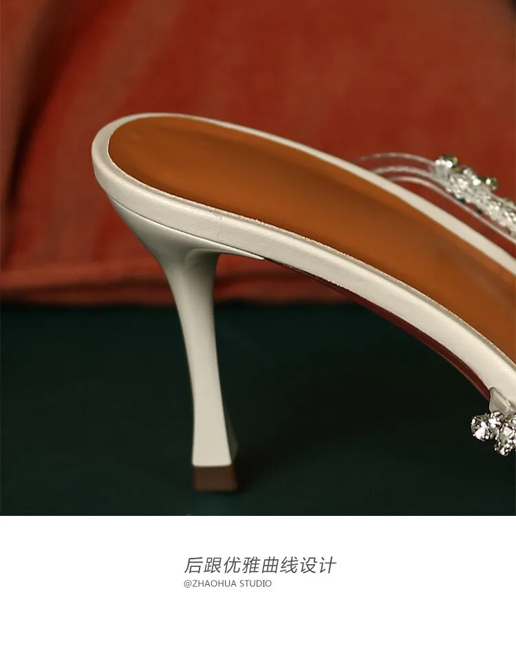 2023 Spring/Summer Pointed-Toe Rhinestone Closed-Toe Sandals, Elegant High Heels, French Chic Women's Shoes 4-13f