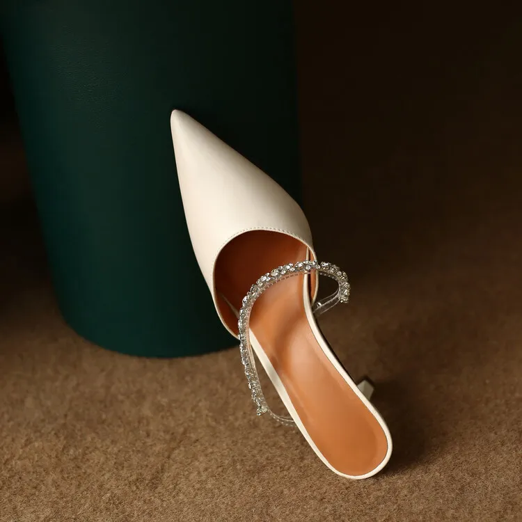 2023 Spring/Summer Pointed-Toe Rhinestone Closed-Toe Sandals, Elegant High Heels, French Chic Women's Shoes 4-13f