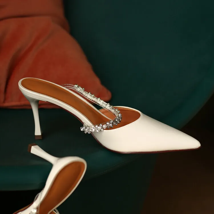 2023 Spring/Summer Pointed-Toe Rhinestone Closed-Toe Sandals, Elegant High Heels, French Chic Women's Shoes 4-13f