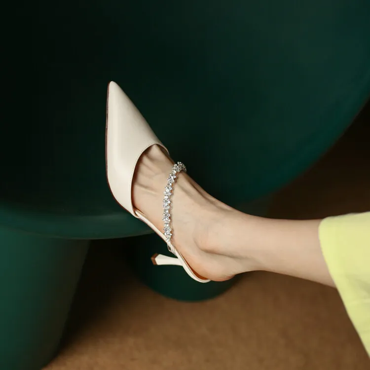 2023 Spring/Summer Pointed-Toe Rhinestone Closed-Toe Sandals, Elegant High Heels, French Chic Women's Shoes 4-13f