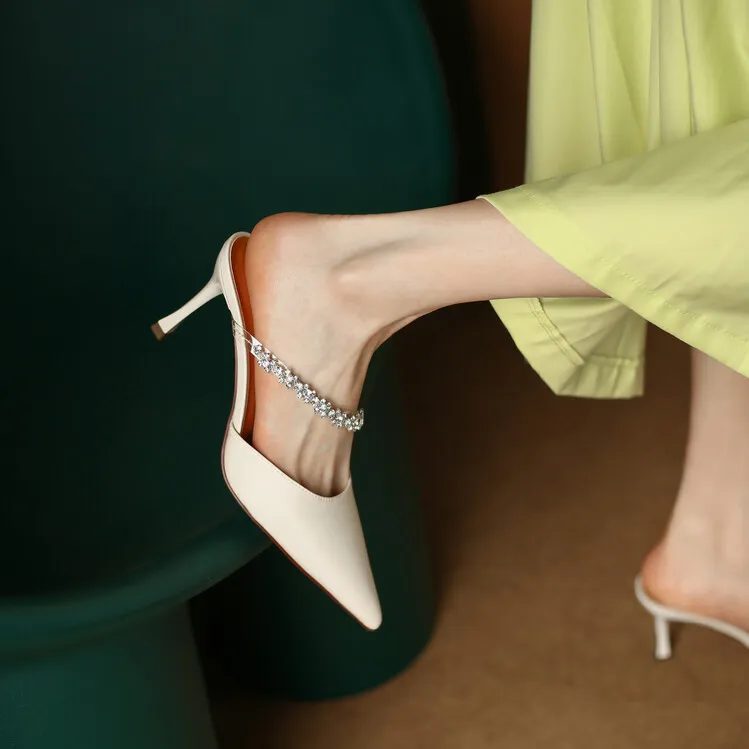 2023 Spring/Summer Pointed-Toe Rhinestone Closed-Toe Sandals, Elegant High Heels, French Chic Women's Shoes 4-13f