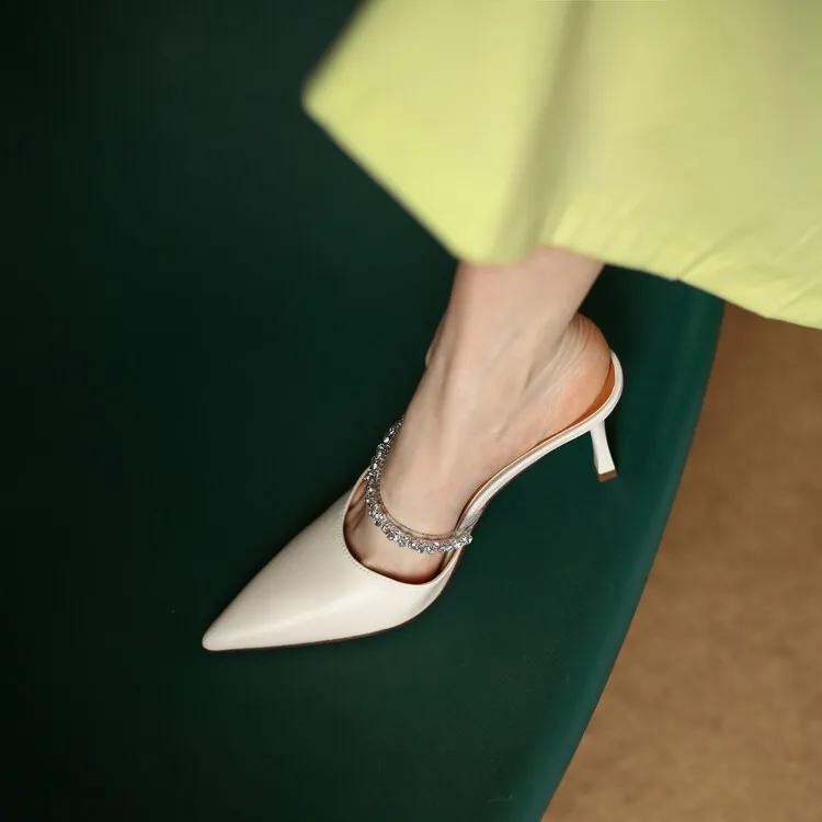 2023 Spring/Summer Pointed-Toe Rhinestone Closed-Toe Sandals, Elegant High Heels, French Chic Women's Shoes 4-13f