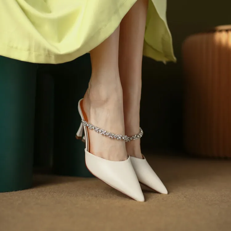 2023 Spring/Summer Pointed-Toe Rhinestone Closed-Toe Sandals, Elegant High Heels, French Chic Women's Shoes 4-13f