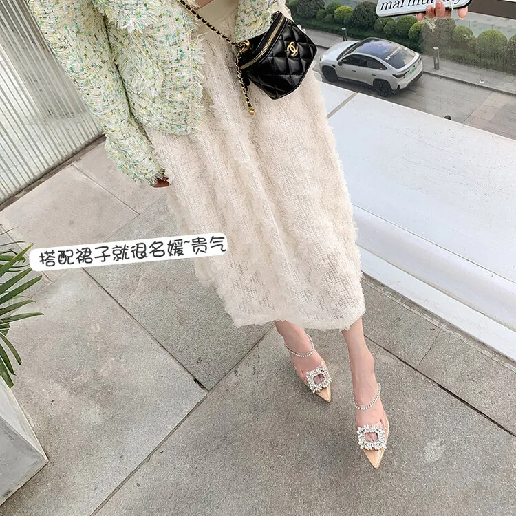 French-style transparent crystal stiletto pointed high heels, Korean-style closed-toe mules, 2023 women's shoes 4-13