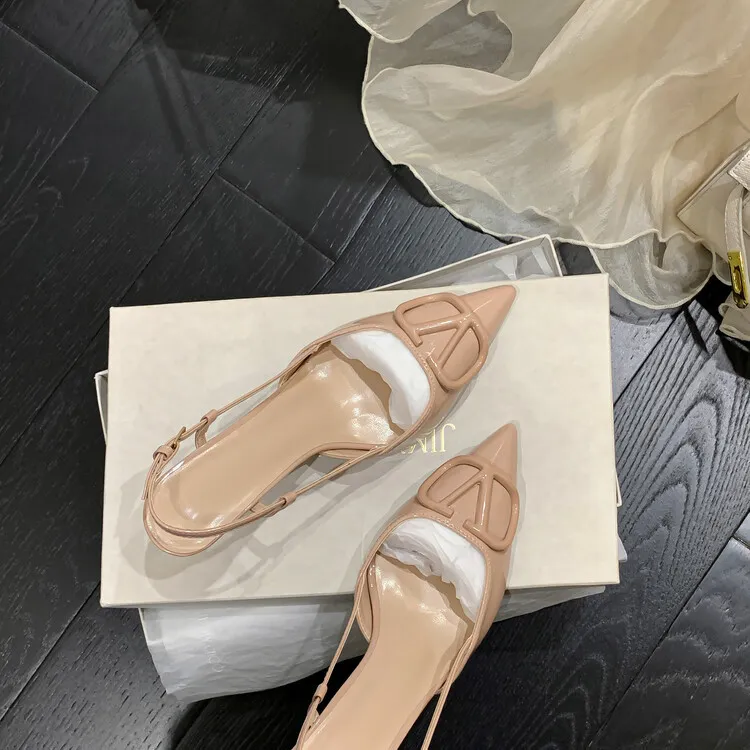 Pointed-toe V-buckle stiletto heel 4/6cm high women's shoes, fashionable backless closed-toe sandals, trendy and versatile fashion shoes 4-17f