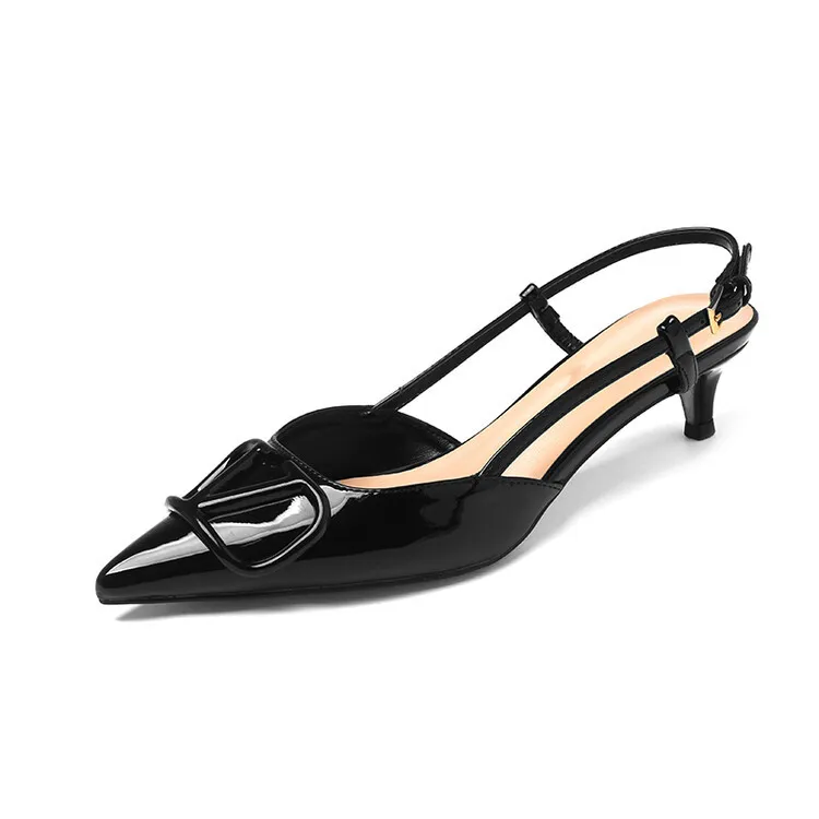 Pointed-toe V-buckle stiletto heel 4/6cm high women's shoes, fashionable backless closed-toe sandals, trendy and versatile fashion shoes 4-17f