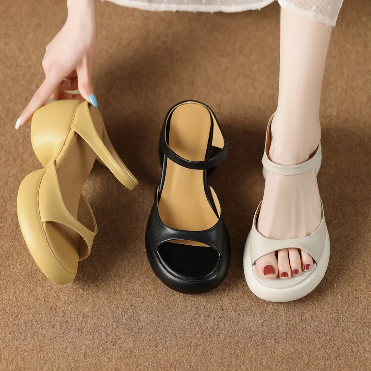 French-style high-heeled open-toe outdoor slippers for women, 2023 platform sandals, waterproof, 4-23o