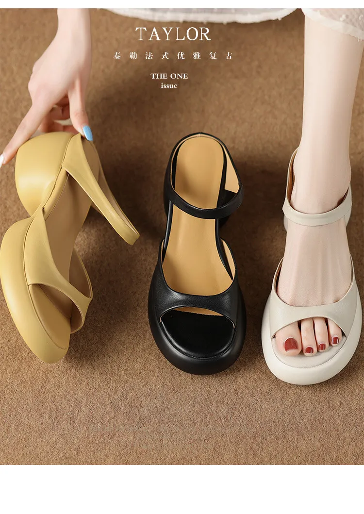 French-style high-heeled open-toe outdoor slippers for women, 2023 platform sandals, waterproof, 4-23o