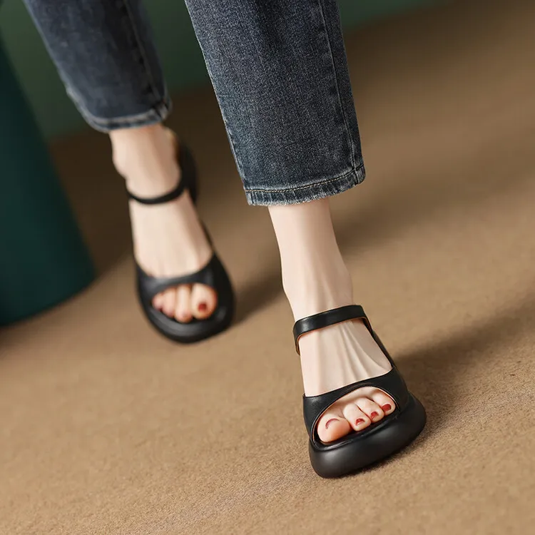 French-style high-heeled open-toe outdoor slippers for women, 2023 platform sandals, waterproof, 4-23o