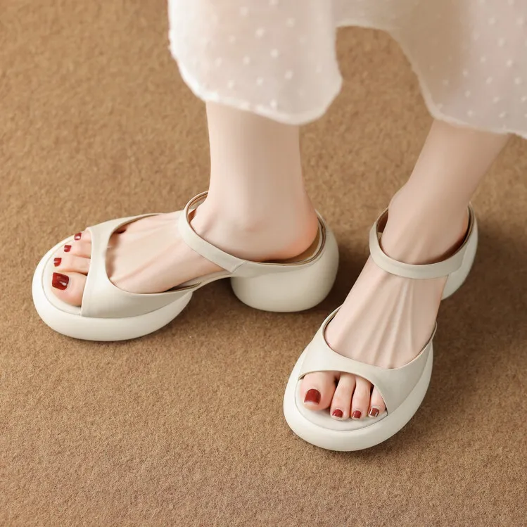 French-style high-heeled open-toe outdoor slippers for women, 2023 platform sandals, waterproof, 4-23o