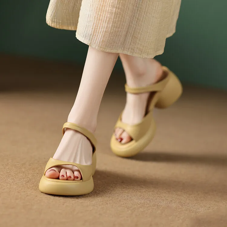 French-style high-heeled open-toe outdoor slippers for women, 2023 platform sandals, waterproof, 4-23o