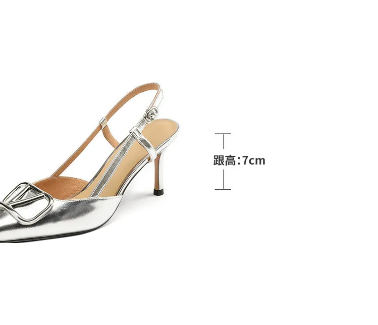 Women's Spring/Summer Slingback Sandals with Stiletto Heels, Fashionable Pointed Toe, Low-Cut, Back Strap, High Heels 4-23e