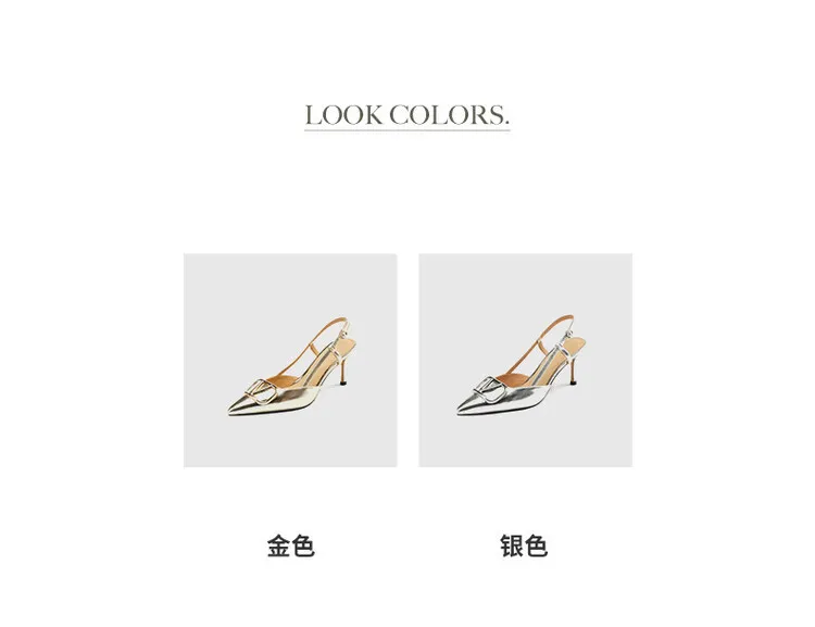 Women's Spring/Summer Slingback Sandals with Stiletto Heels, Fashionable Pointed Toe, Low-Cut, Back Strap, High Heels 4-23e