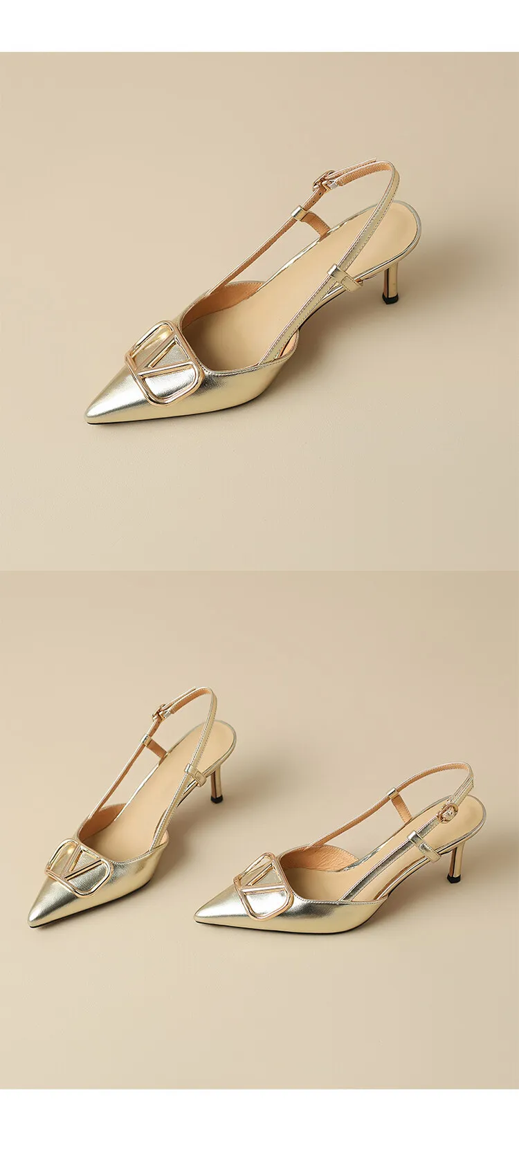 Women's Spring/Summer Slingback Sandals with Stiletto Heels, Fashionable Pointed Toe, Low-Cut, Back Strap, High Heels 4-23e