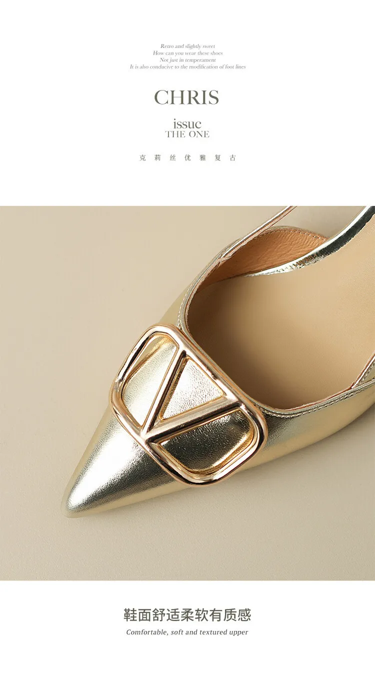 Women's Spring/Summer Slingback Sandals with Stiletto Heels, Fashionable Pointed Toe, Low-Cut, Back Strap, High Heels 4-23e