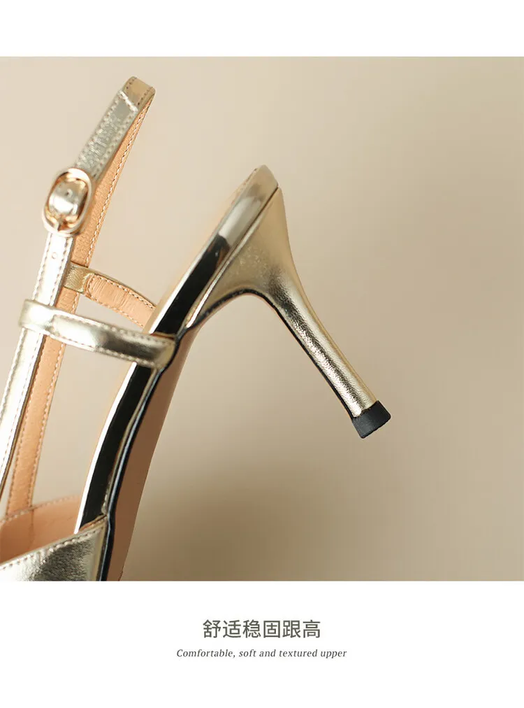 Women's Spring/Summer Slingback Sandals with Stiletto Heels, Fashionable Pointed Toe, Low-Cut, Back Strap, High Heels 4-23e