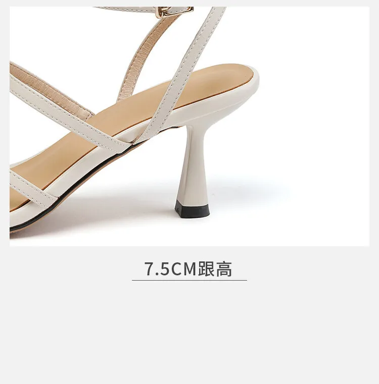 Fashionable Korean style open-toe sandals for women, summer stiletto heels, Roman style square toe high heels, 5-6 seconds.