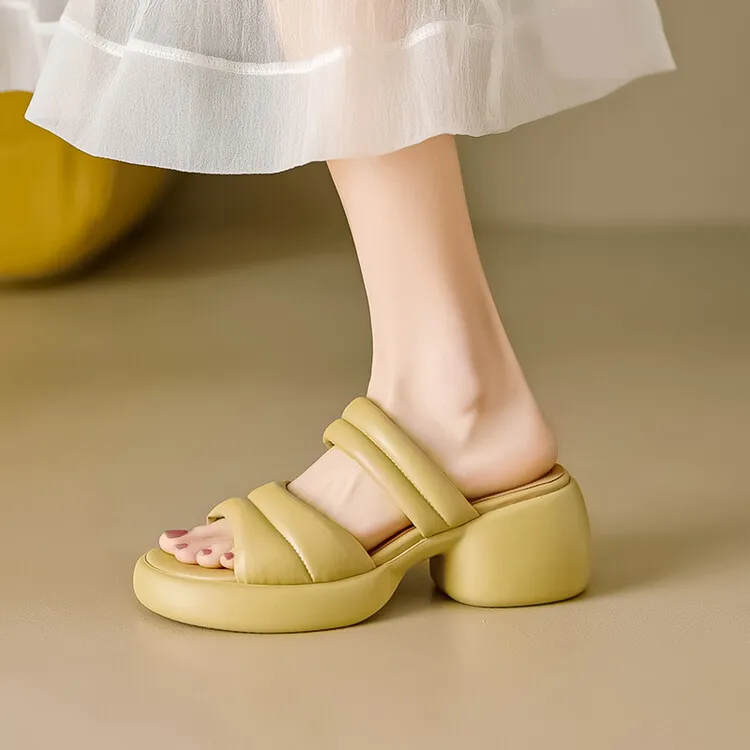 Women's platform sandals, chunky heel, mid-heel, summer style, leather, 5-8m