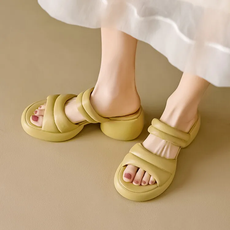 Women's platform sandals, chunky heel, mid-heel, summer style, leather, 5-8m