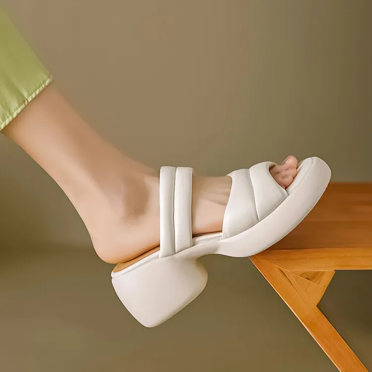 Women's platform sandals, chunky heel, mid-heel, summer style, leather, 5-8m
