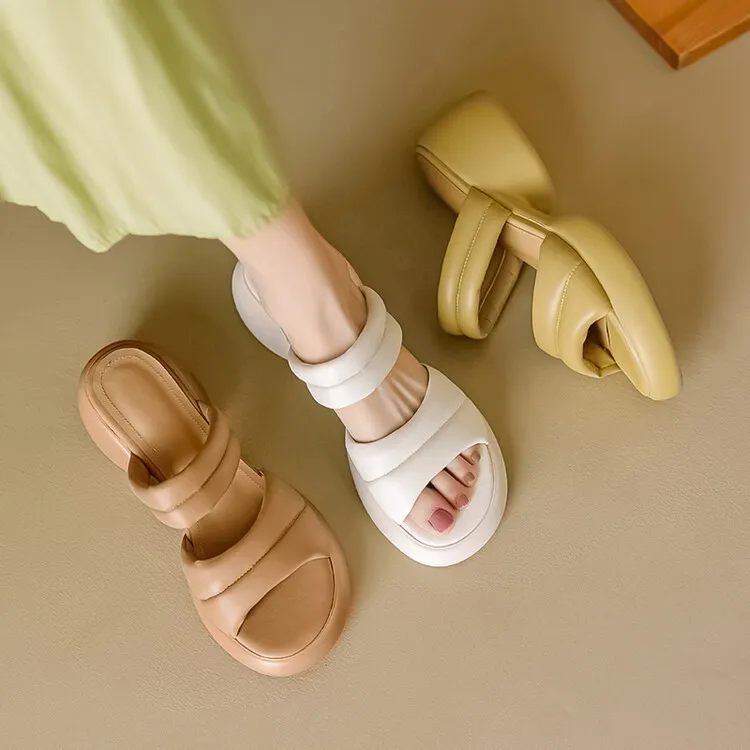 Women's platform sandals, chunky heel, mid-heel, summer style, leather, 5-8m