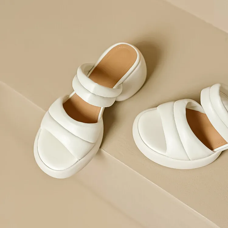 Women's platform sandals, chunky heel, mid-heel, summer style, leather, 5-8m