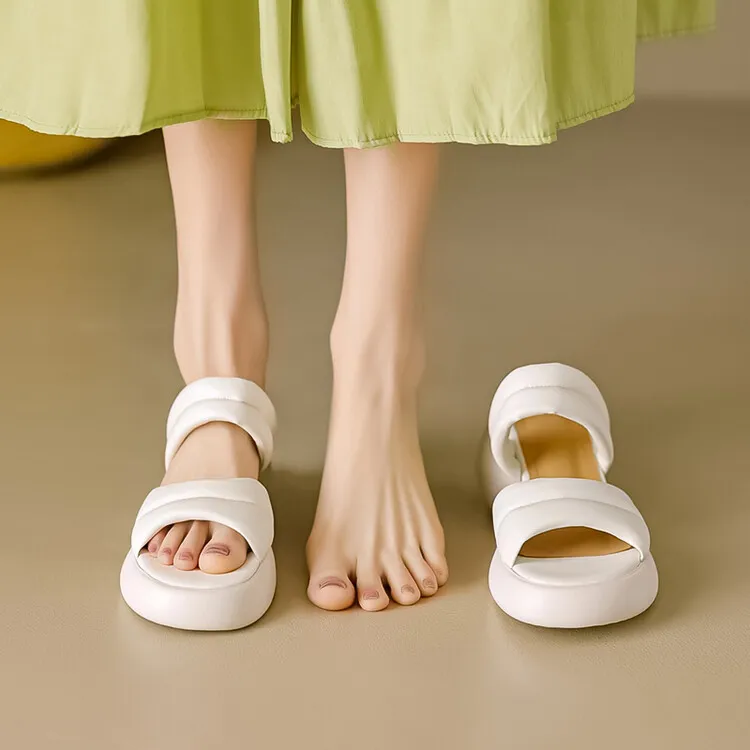 Women's platform sandals, chunky heel, mid-heel, summer style, leather, 5-8m