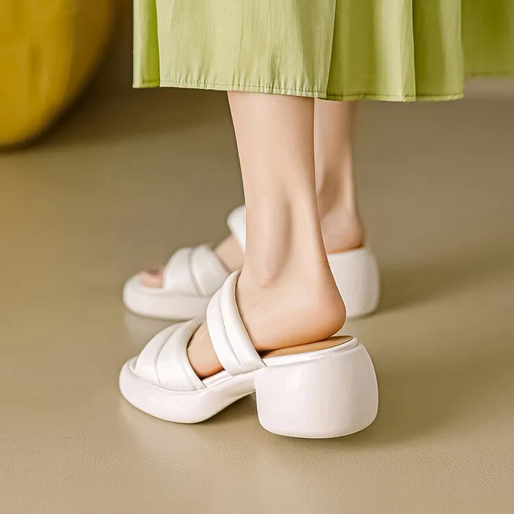 Women's platform sandals, chunky heel, mid-heel, summer style, leather, 5-8m