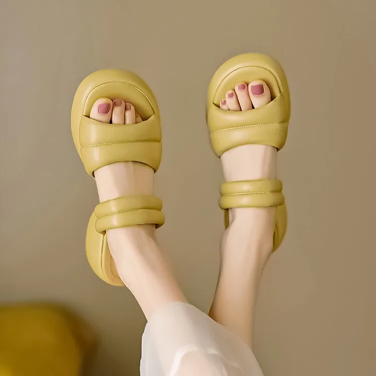 Women's platform sandals, chunky heel, mid-heel, summer style, leather, 5-8m