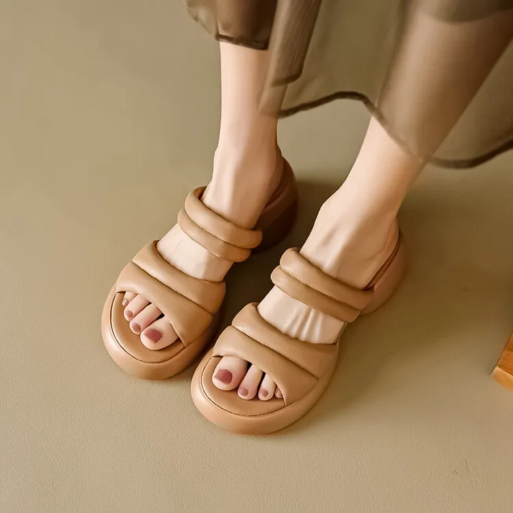 Women's platform sandals, chunky heel, mid-heel, summer style, leather, 5-8m