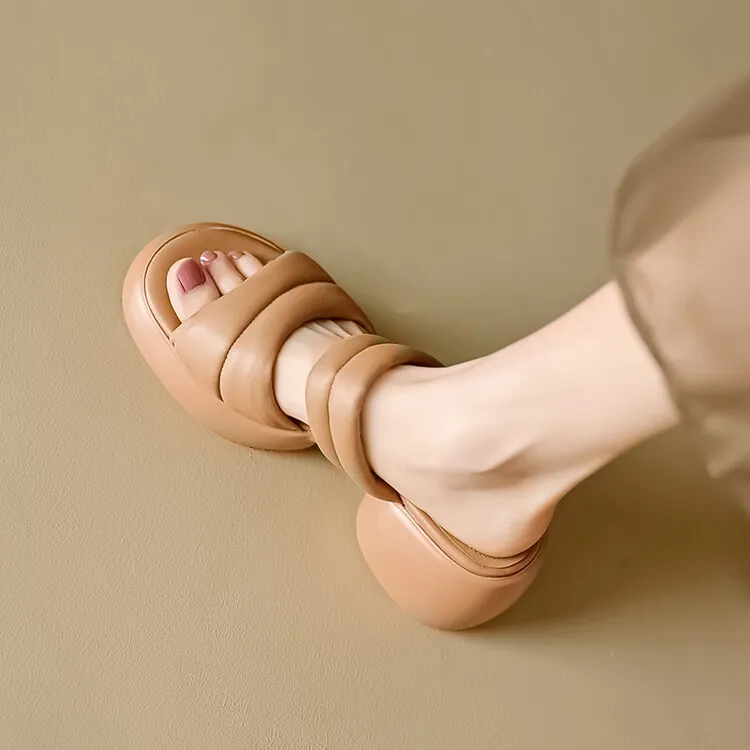 Women's platform sandals, chunky heel, mid-heel, summer style, leather, 5-8m