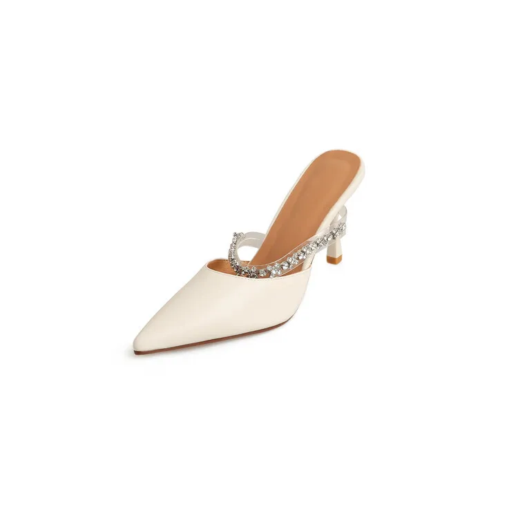 Fairy-style summer closed-toe mules, women's rhinestone pointed-toe stiletto heels, fashion shoes, 5-14c