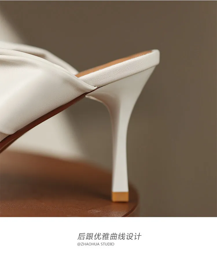 Fairy-style summer closed-toe mules, women's rhinestone pointed-toe stiletto heels, fashion shoes, 5-14c