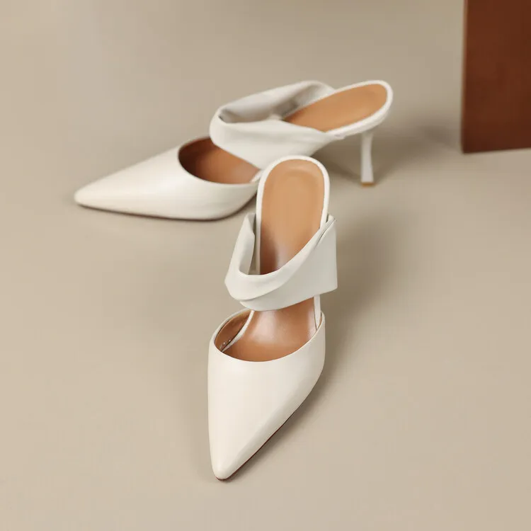 Fairy-style summer closed-toe mules, women's rhinestone pointed-toe stiletto heels, fashion shoes, 5-14c