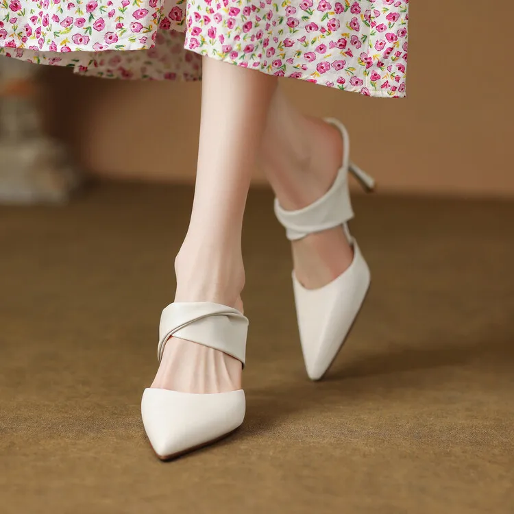 Fairy-style summer closed-toe mules, women's rhinestone pointed-toe stiletto heels, fashion shoes, 5-14c