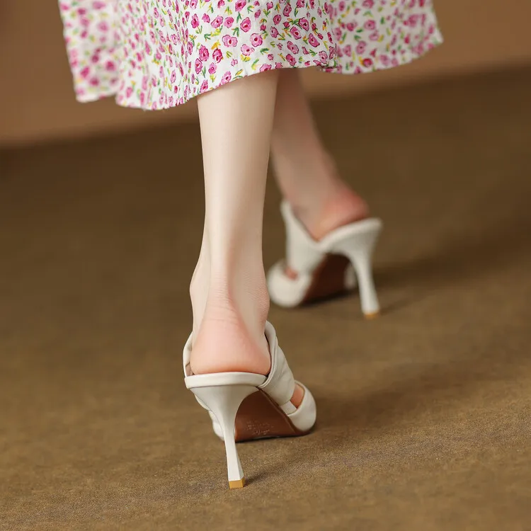 Fairy-style summer closed-toe mules, women's rhinestone pointed-toe stiletto heels, fashion shoes, 5-14c
