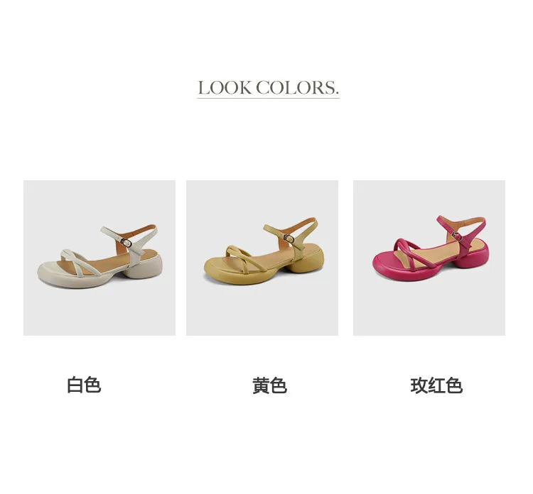 Women's platform open-toe sandals, made of cowhide, summer fashion, one-strap sandals, 5-23a