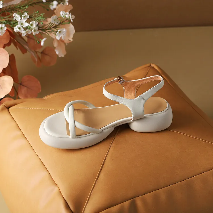 Women's platform open-toe sandals, made of cowhide, summer fashion, one-strap sandals, 5-23a