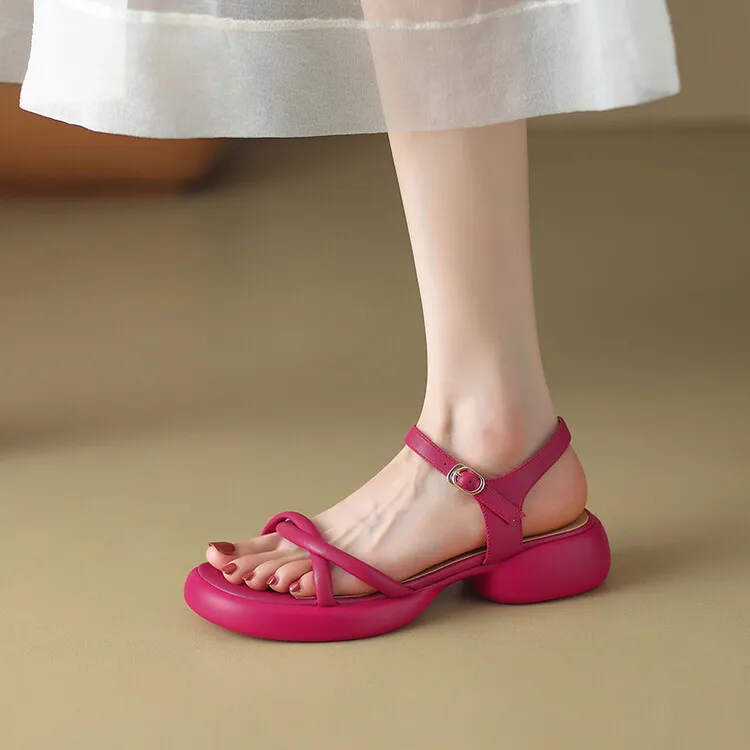 Women's platform open-toe sandals, made of cowhide, summer fashion, one-strap sandals, 5-23a